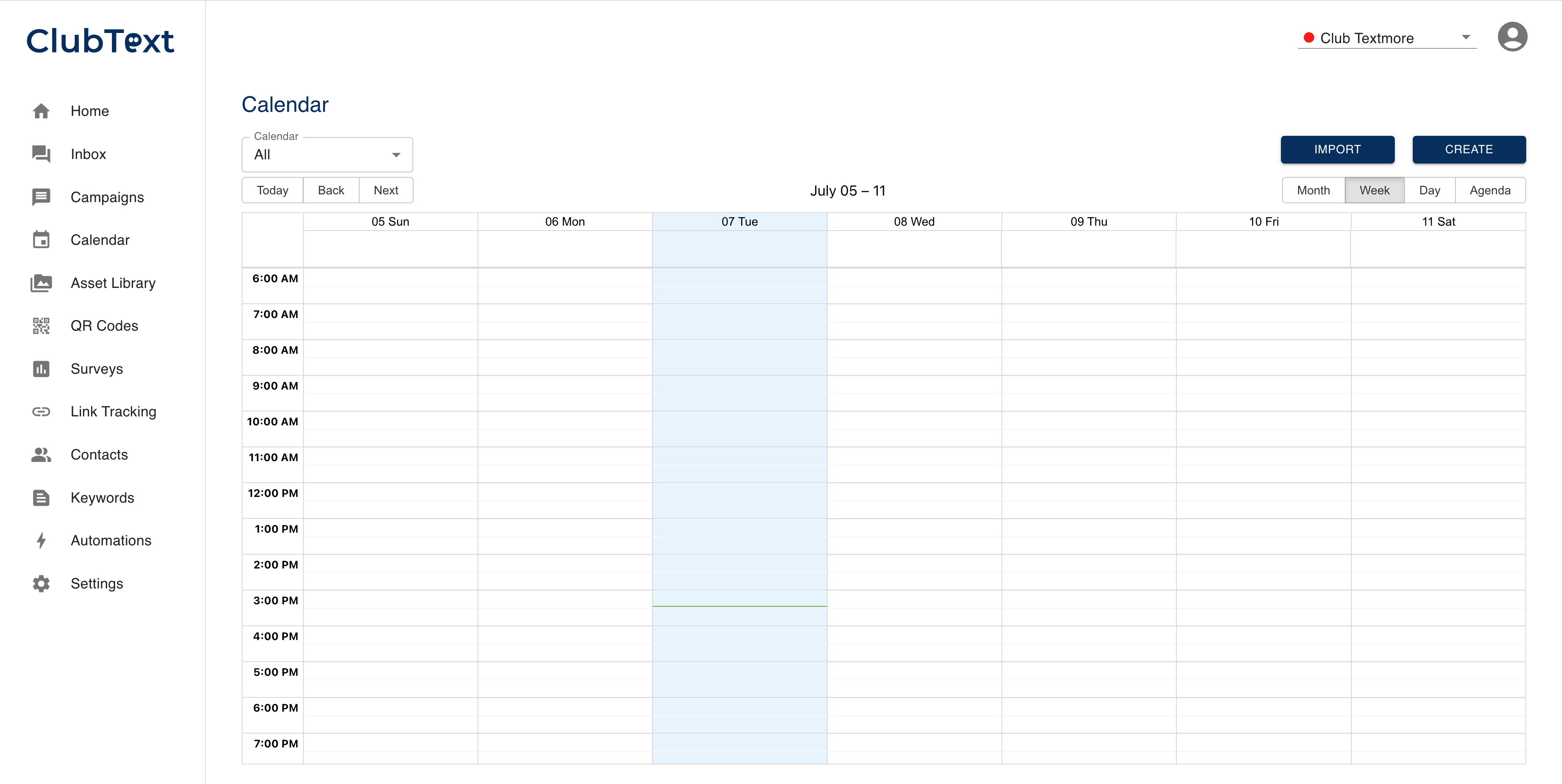 ClubText Calendar — schedule & bookings