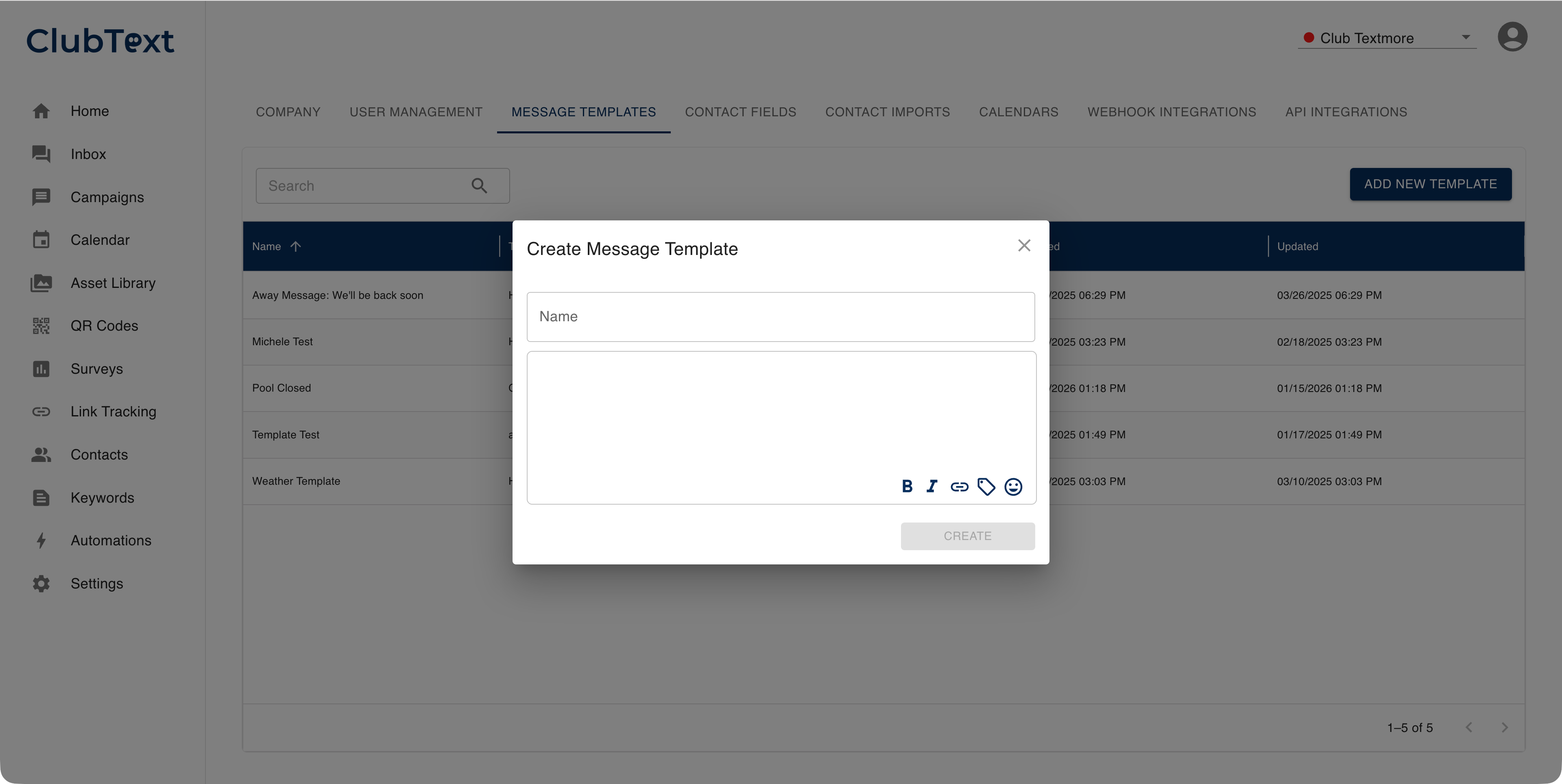 ClubText Templates — reusable messages